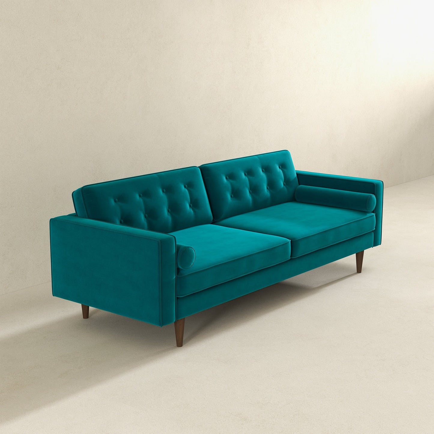 Casey 84" Mid-Century Modern Teal Velvet Sofa