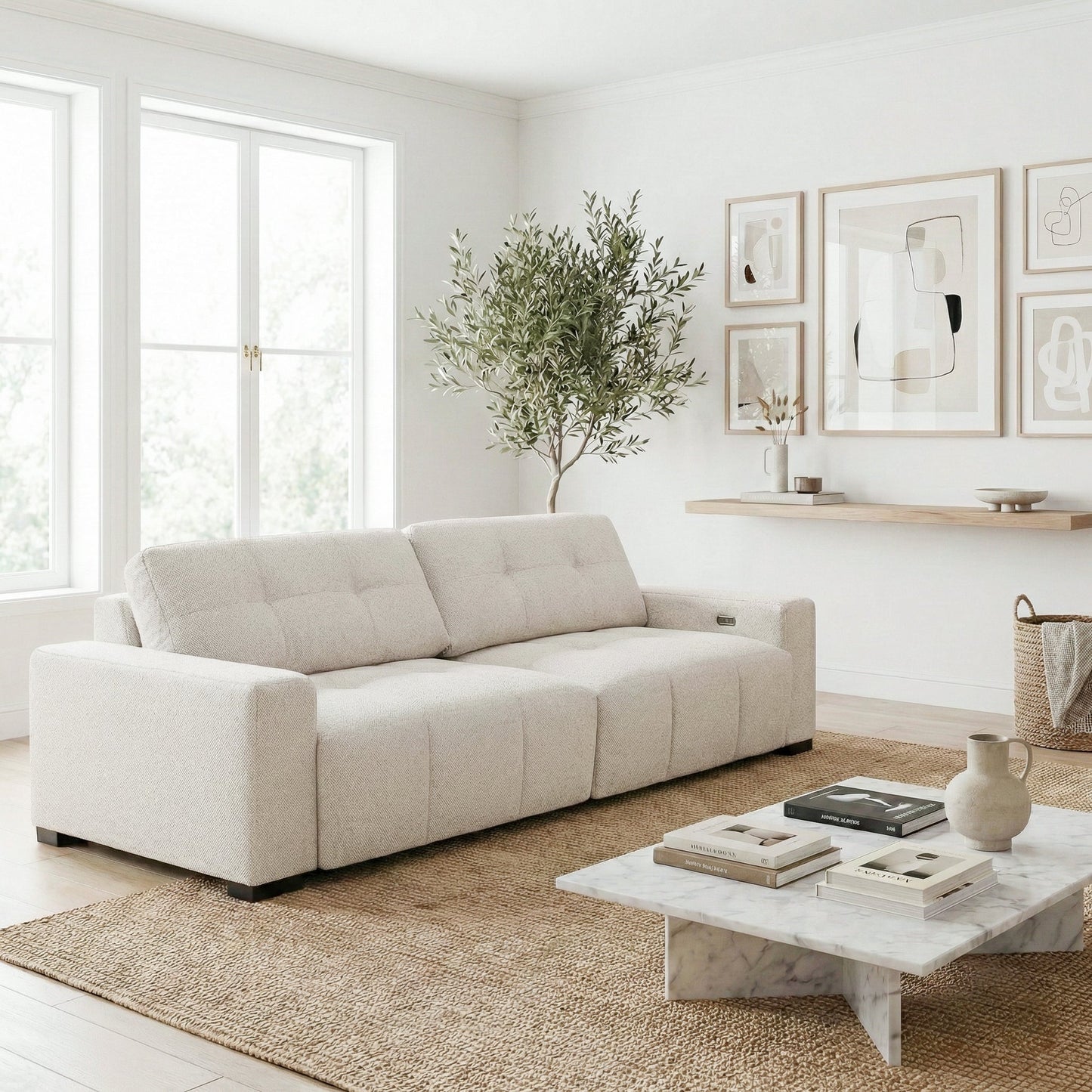 Corston Beige Linen POWER Slider Sofa