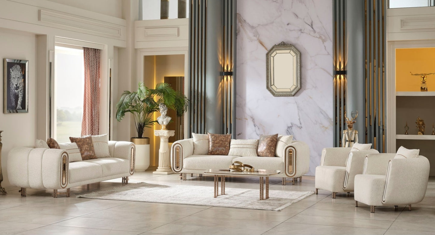 Bella 3-pieces (Sofa & Loveseat & Chair) Livingroom Set Cream