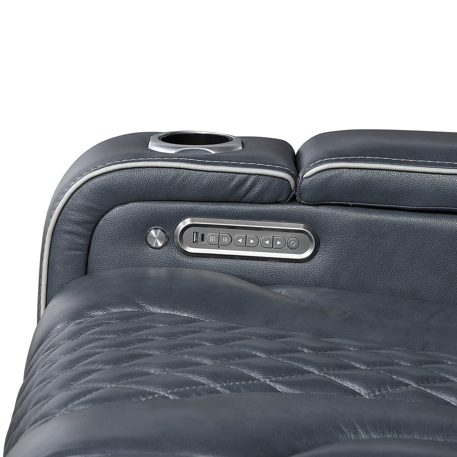 Apex Blue TOP GRAIN LEATHER/POWER/LED/MASSAGE Reclining Set 8449