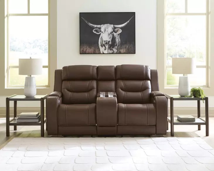Dreamer Brown Genuine Leather Power Reclining Living Room Set with Audio Seating