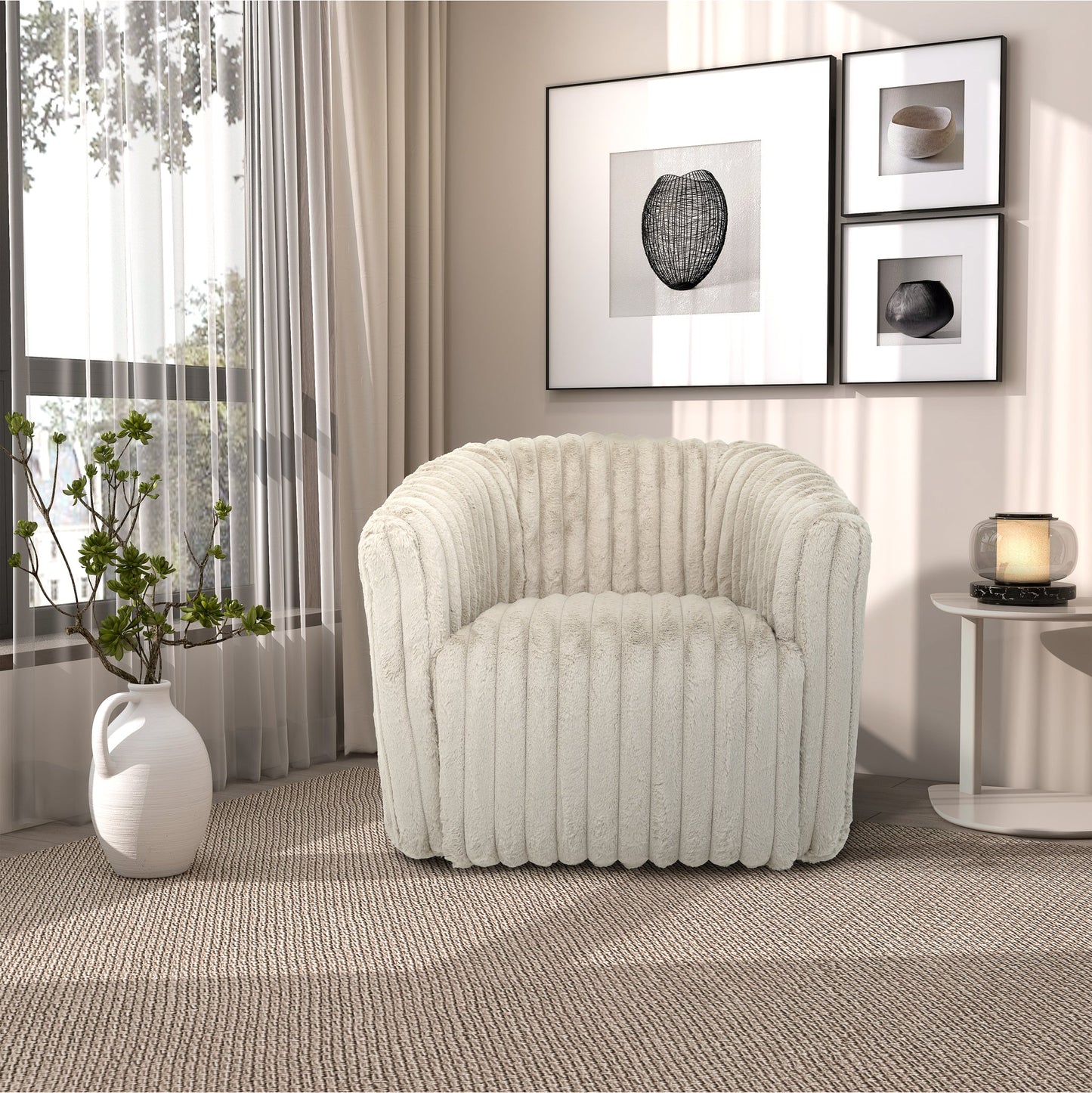 Mira Light Grey Soft Plush Fabric Swivel Chair