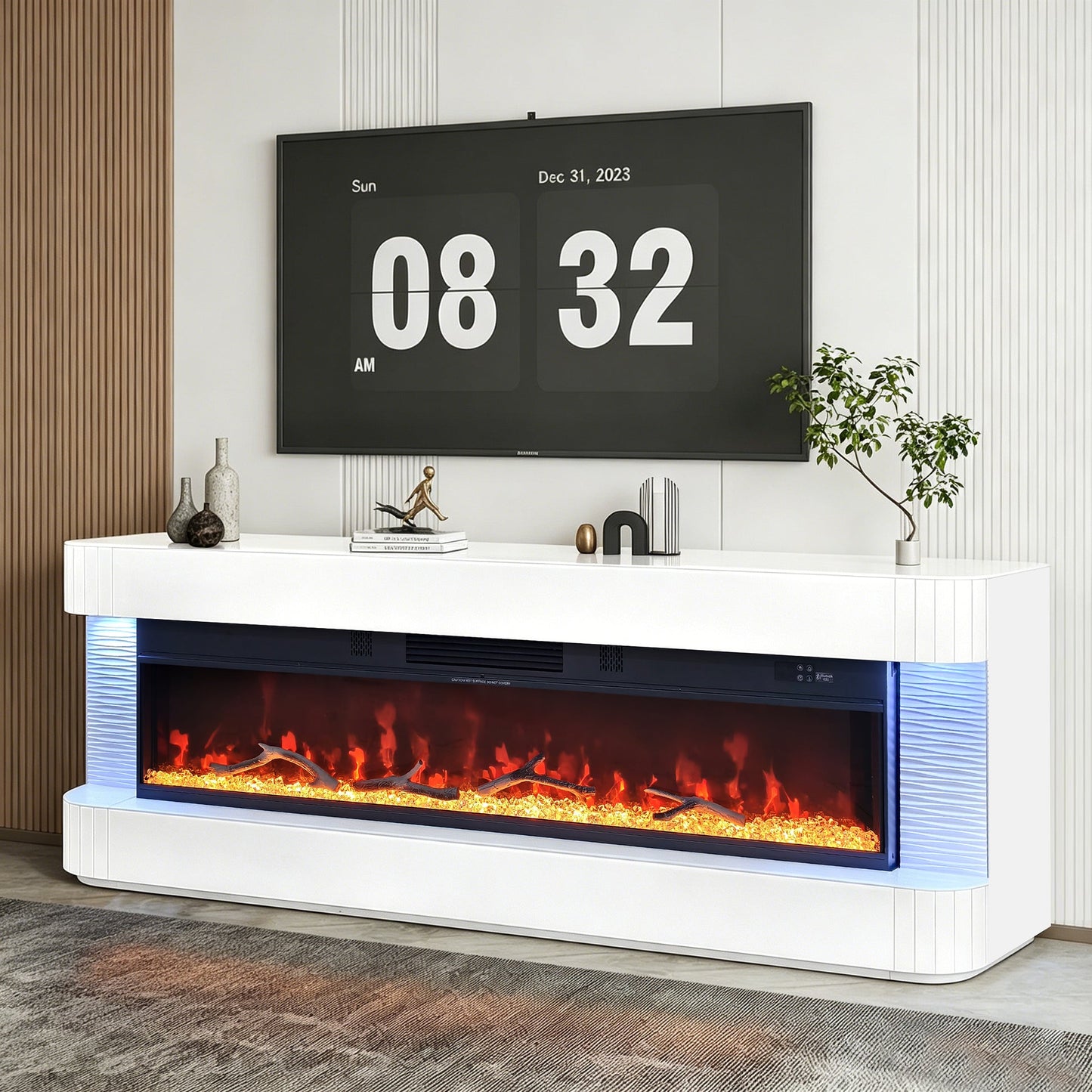 Lush White LED/BLUETOOTH SPEAKERS  Fireplace Entertainment Center