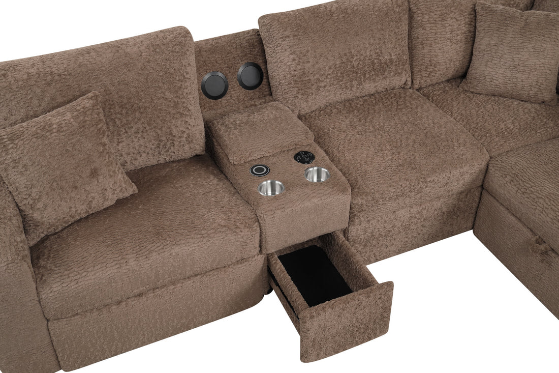 Hunter Brown Fabric BLUETOOTH SPEAKERS Pull Out Bed Sectional