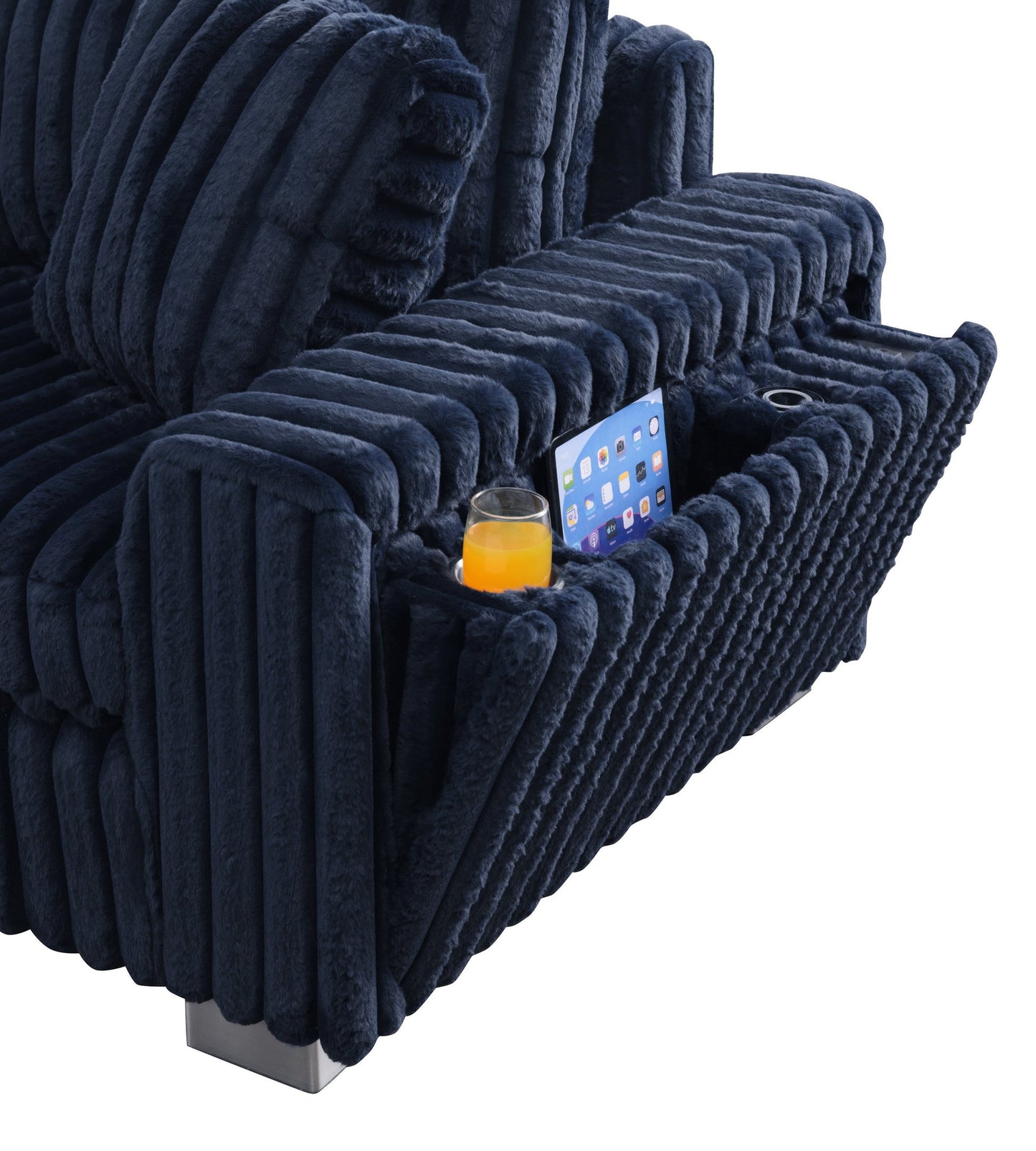 Snuggle Station Blue Corduroy BLUETOOTH SPEAKERS 7pc Sectional  S329