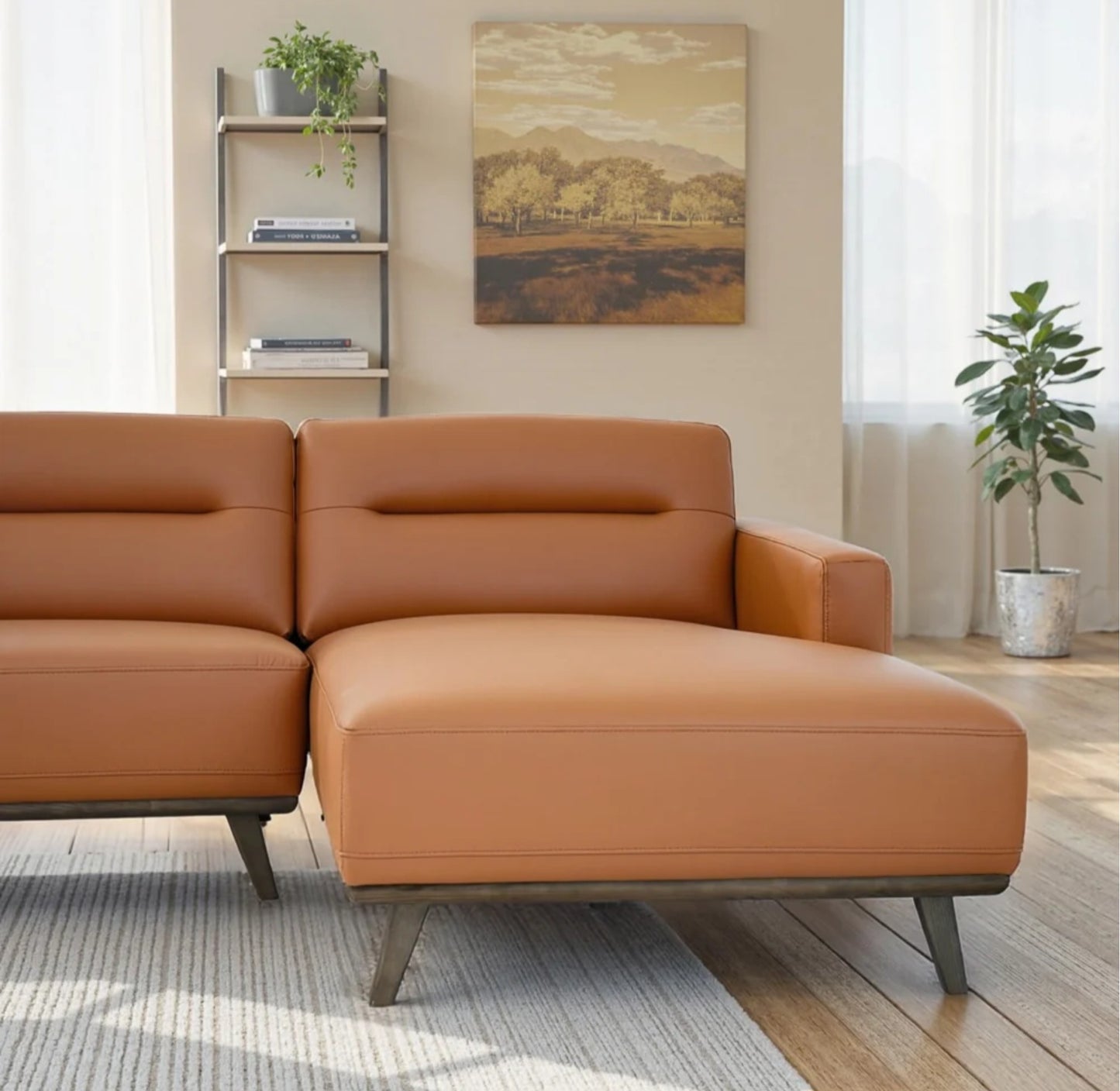 Ella 110" L-Shaped Cognac PU Leather Right Sectional