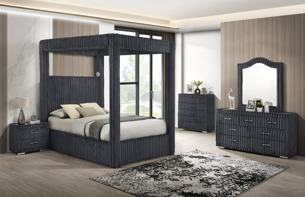 Atlam Grey Corduroy Platform Bedroom Set  B9013