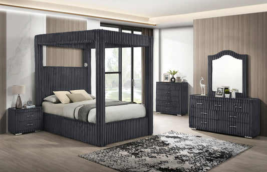 Atlam Grey Corduroy Platform Bedroom Set  B9013