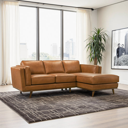 Chase 92" Tan Genuine Leather RAF Sectional