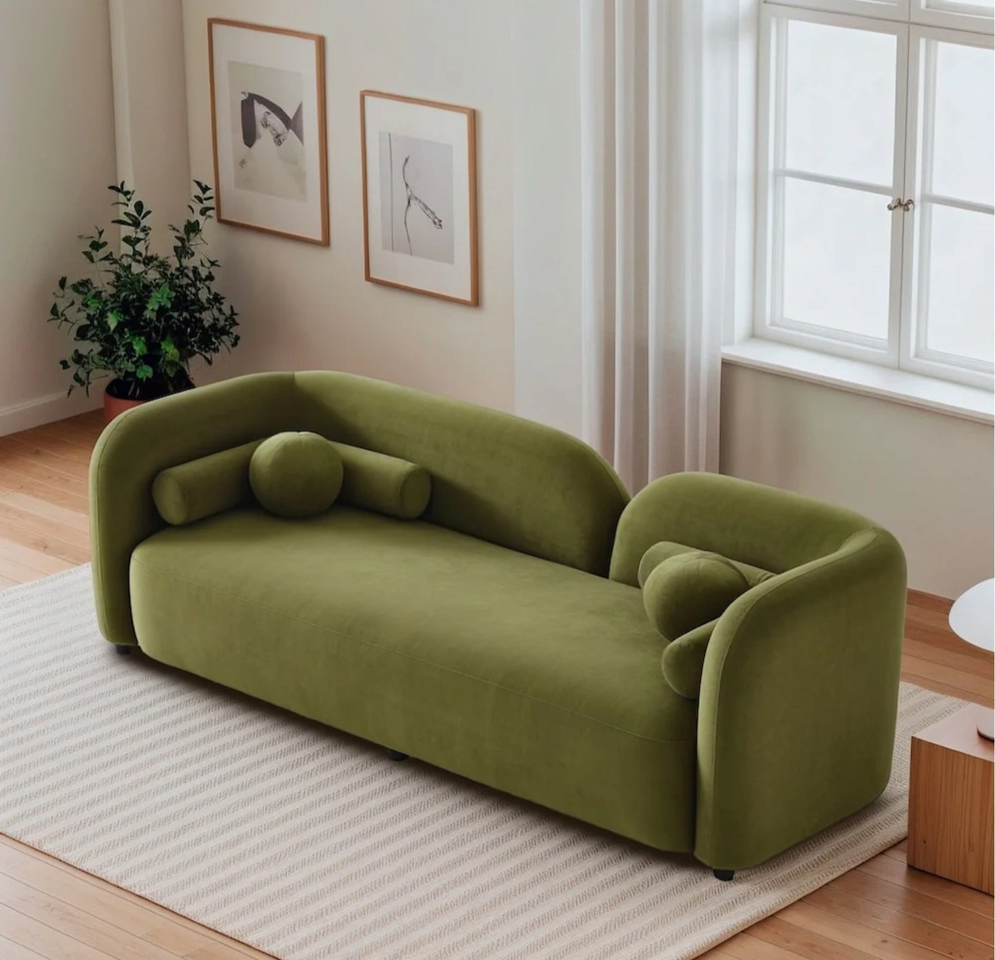 Donna  Japandi Style Olive Green Velvet Sofa
