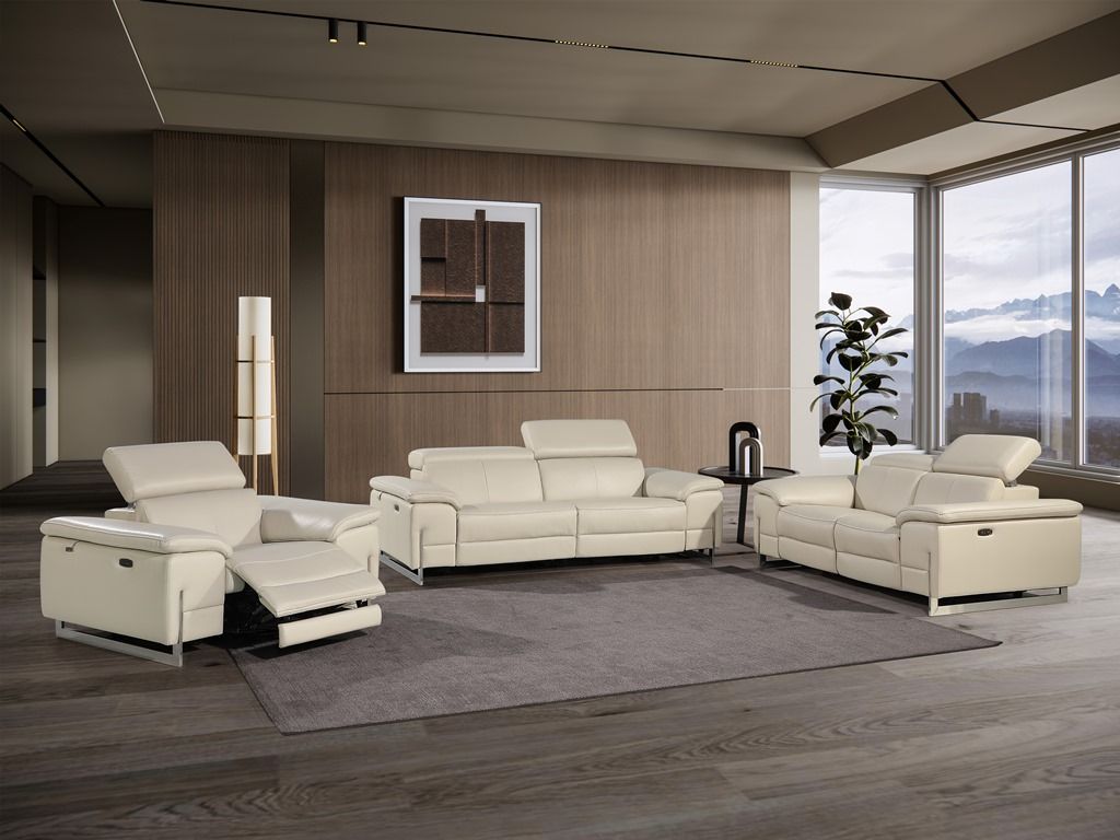 UR987 Beige TOP GRAIN ITALIAN LEATHER 3pc Full POWER Set