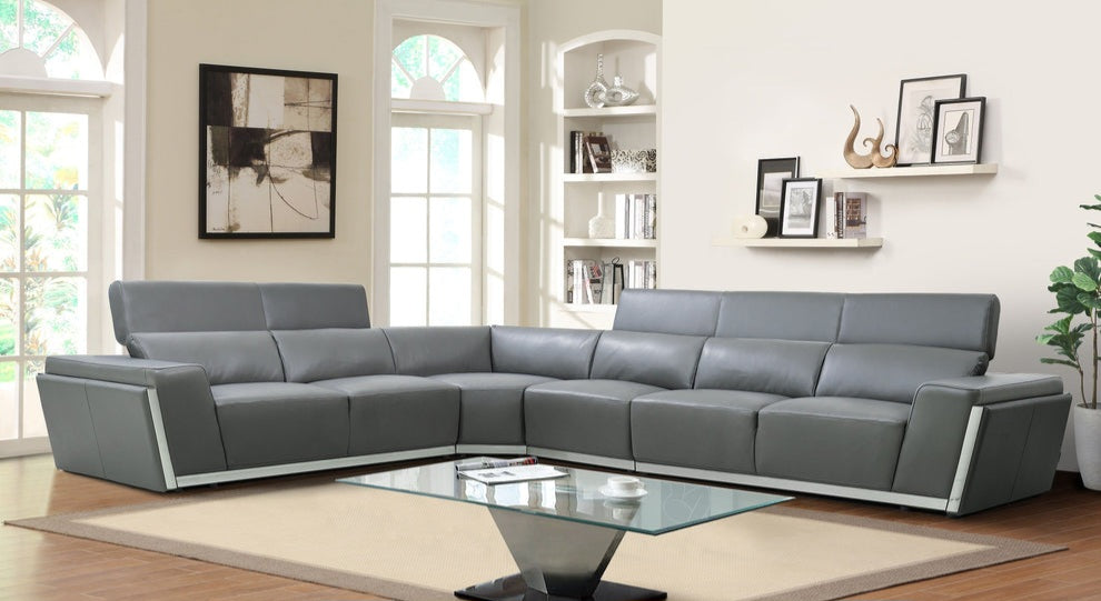 Domo Gray Italian Leather 4pc Sectional MI-8010A