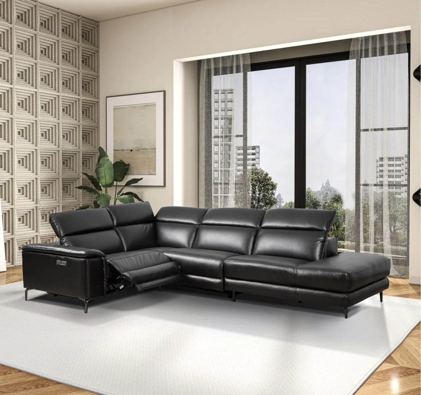 Zander Black PU Reclining POWER Sectional Sofa
