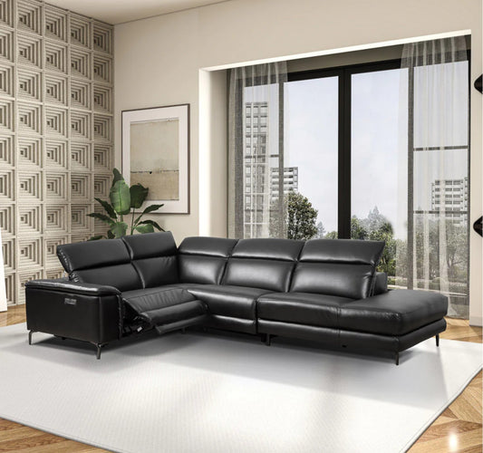 Zander Black PU Reclining POWER Sectional Sofa