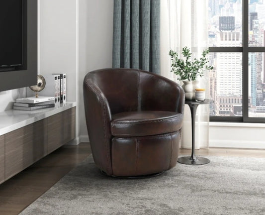Tanner Bronze GENUINE LEATHER Swivel Accent Chair 9276 - Harwin Furniture