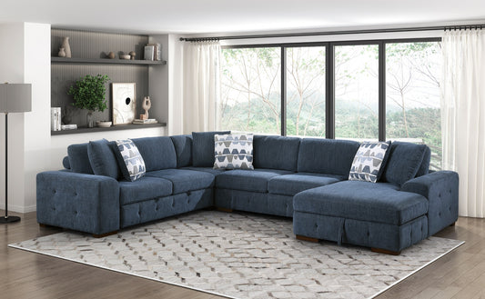 Raife Blue Chenille Fabric Storage RAF Sectional 9624