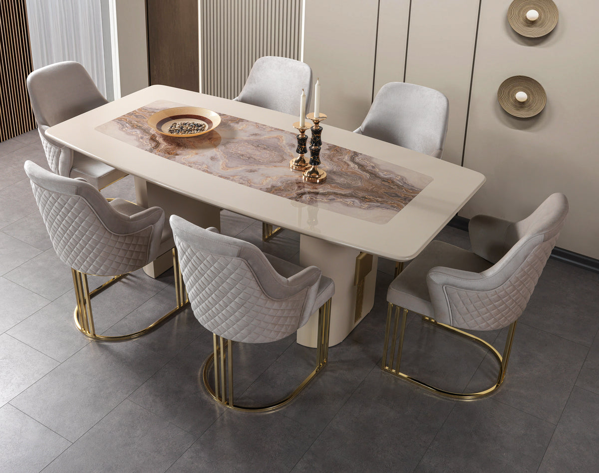 Carlina Ivory Luxury 7-Piece Dining Set