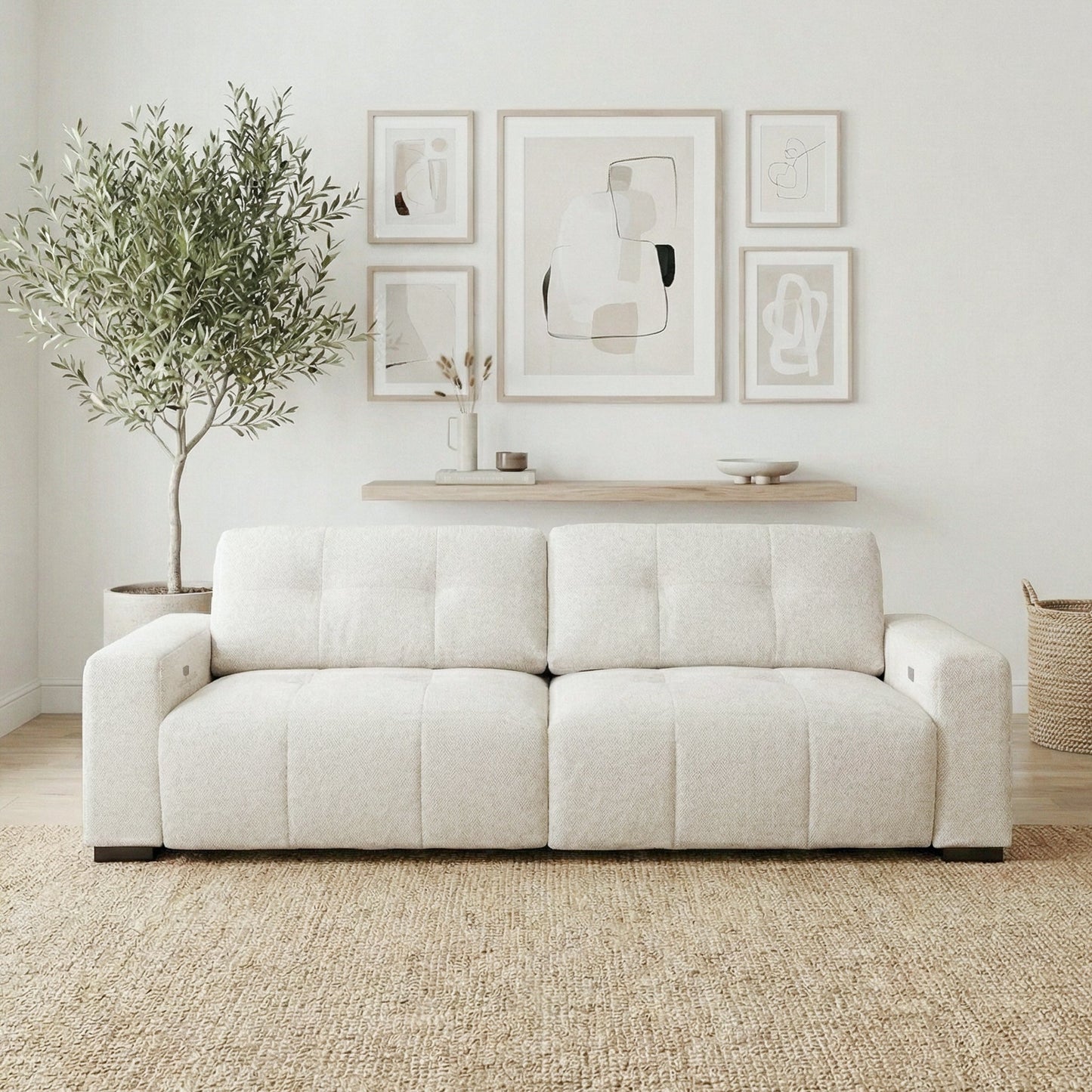 Corston Beige Linen POWER Slider Sofa