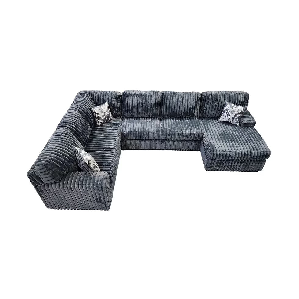 Austin Charcoal Thick Stripe Fabric Sectional S312