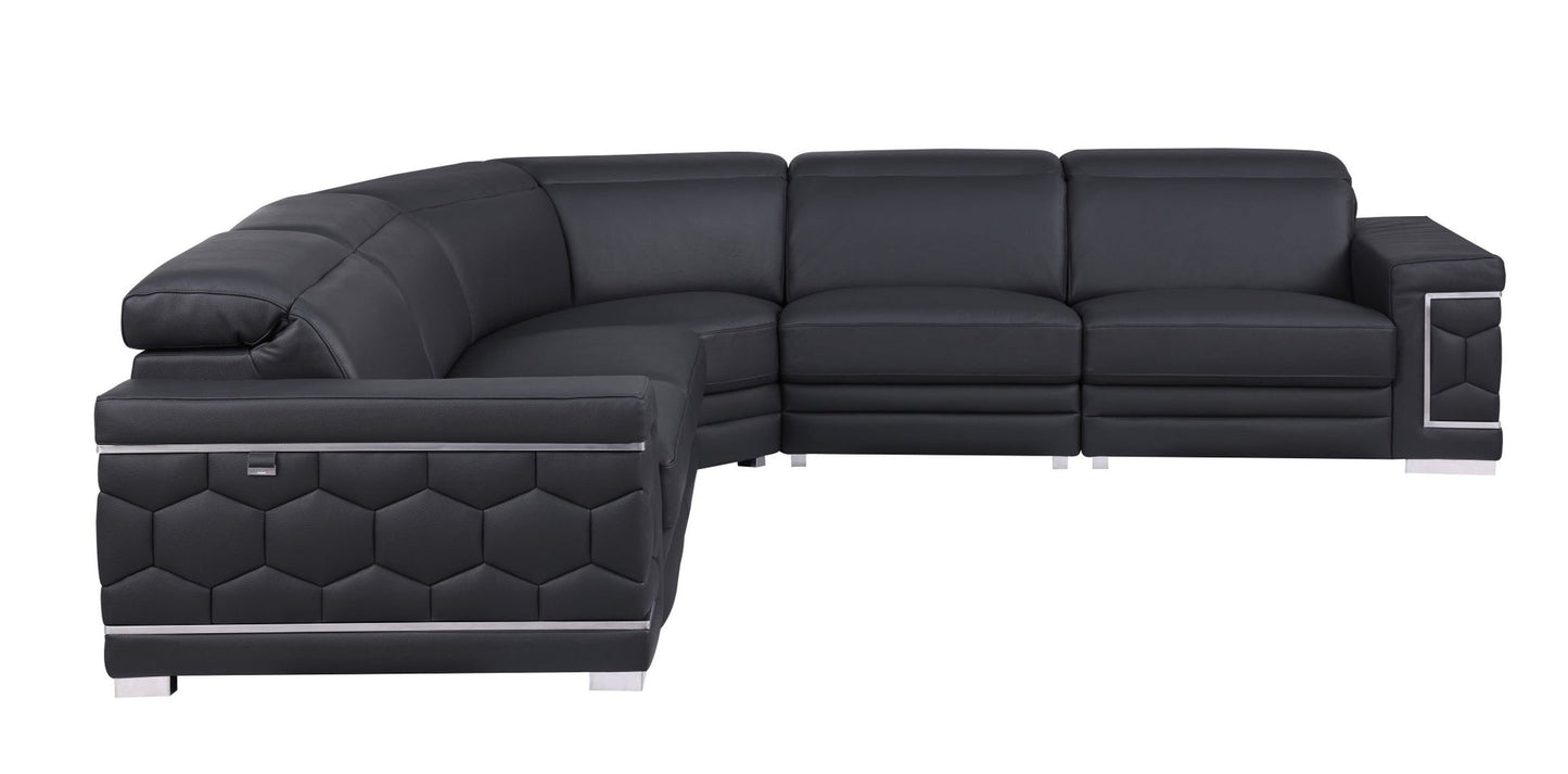 Favo Black Italian Leather Sectional MI-1255