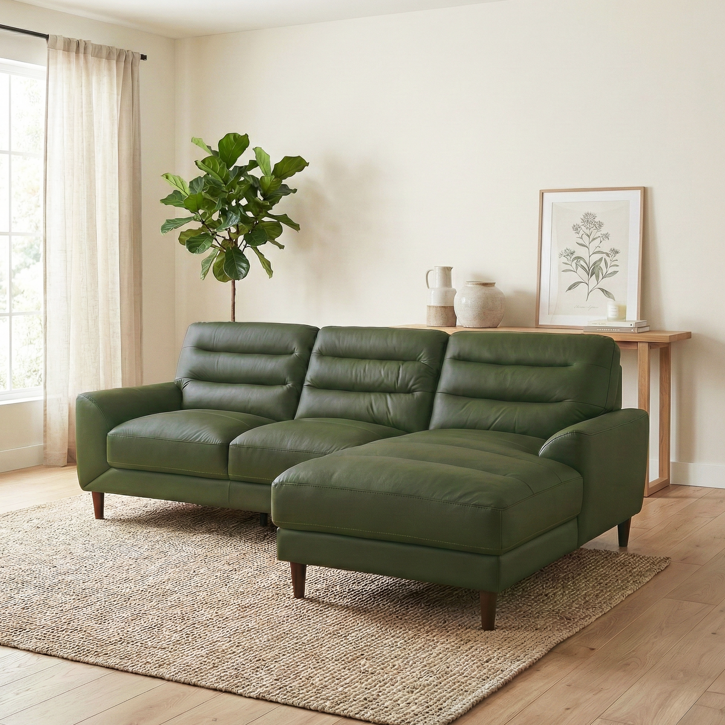 Clarion Green Genuine  Leather Sectional Sofa