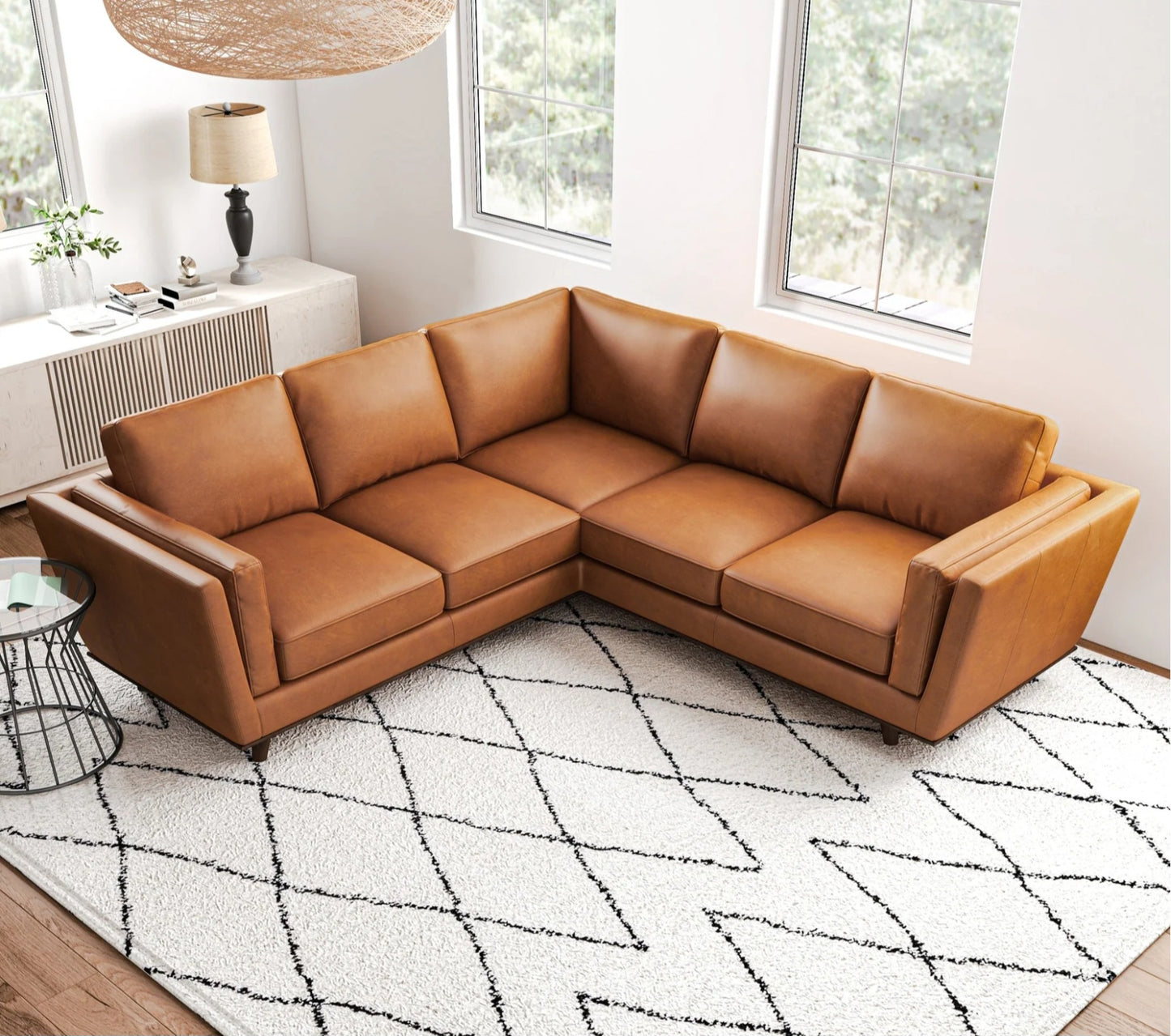 Erman Tan Leather Corner Sofa