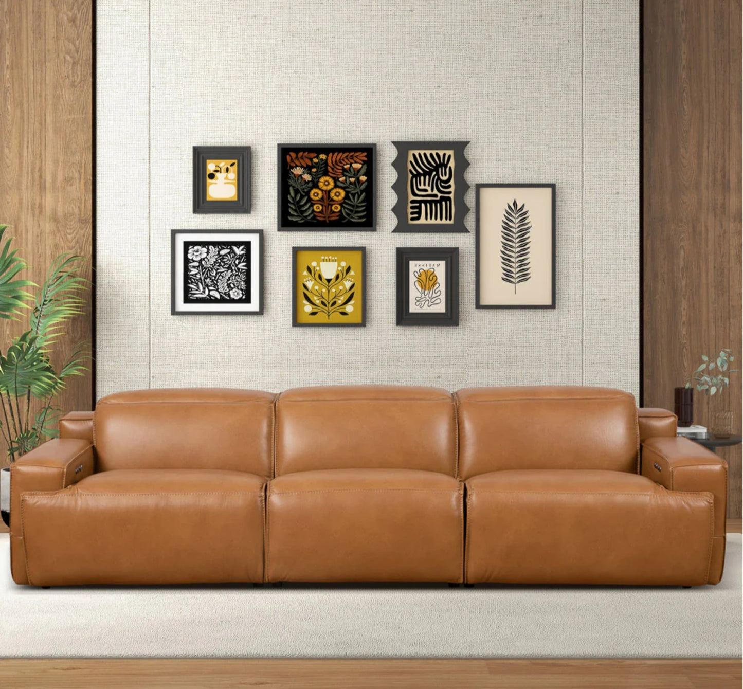 Urbana 120" Triple POWER Recliner Sofa - Tan Leather