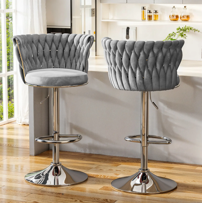 Grey/Gold Velvet Swivel Bar Stool  2 Per Box