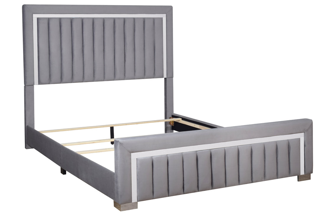 Gray Velvet King Panel Bed HH20