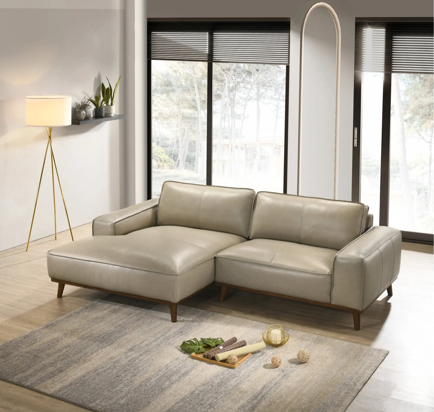 Kerrville Beige Genuine Leather Left Sectional