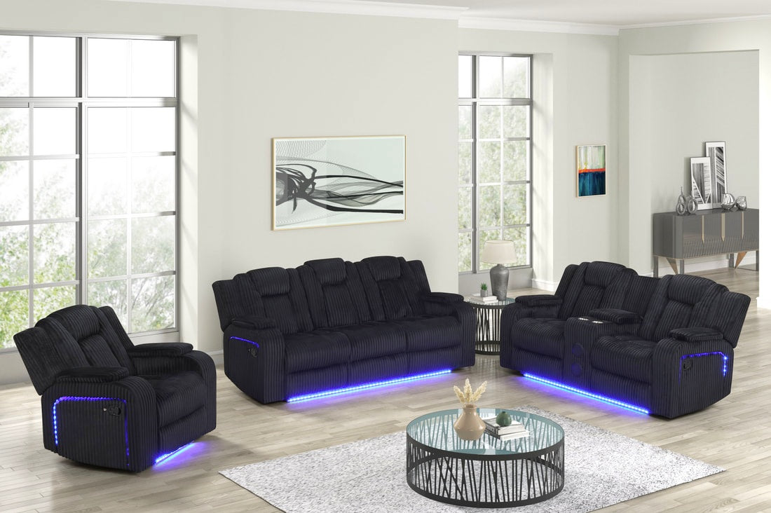 Hulk10 Black Cord LED/BLUETOOTH SPEAKERS 3pc Reclining Set