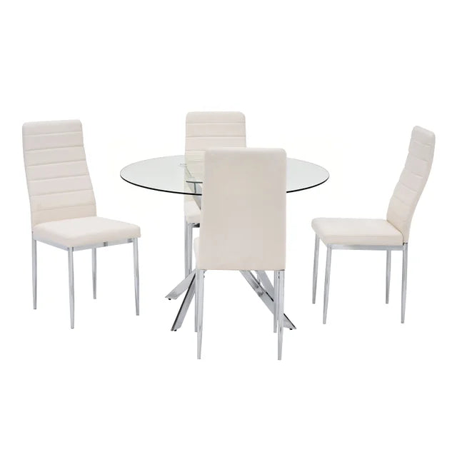 D106 White/Silver Glass Top 5pc Dining Set