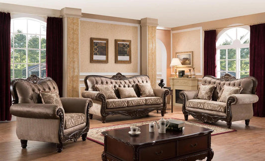 Giana Cherry Wood Finish Luxury Living Room Set
