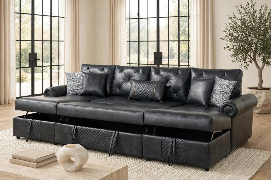 Sonoma Black Double Storage Chaise Sectional (w/ Pull-Out Bed)