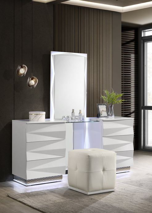 Serene White LED Vanity Set with Stool B35