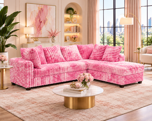 Gia Two-tone Pink Corduroy Fabric Sectional