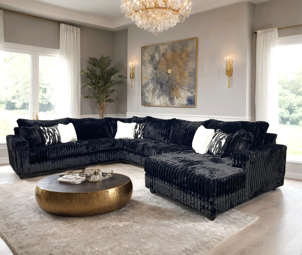 Black 170" 4pc OVERSIZED Sectional 9900