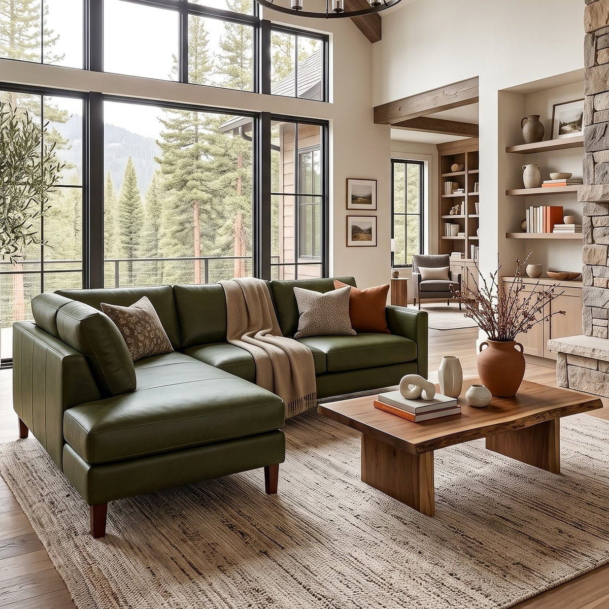 Juno Green TOP GRAIN LEATHER LAF Sectional