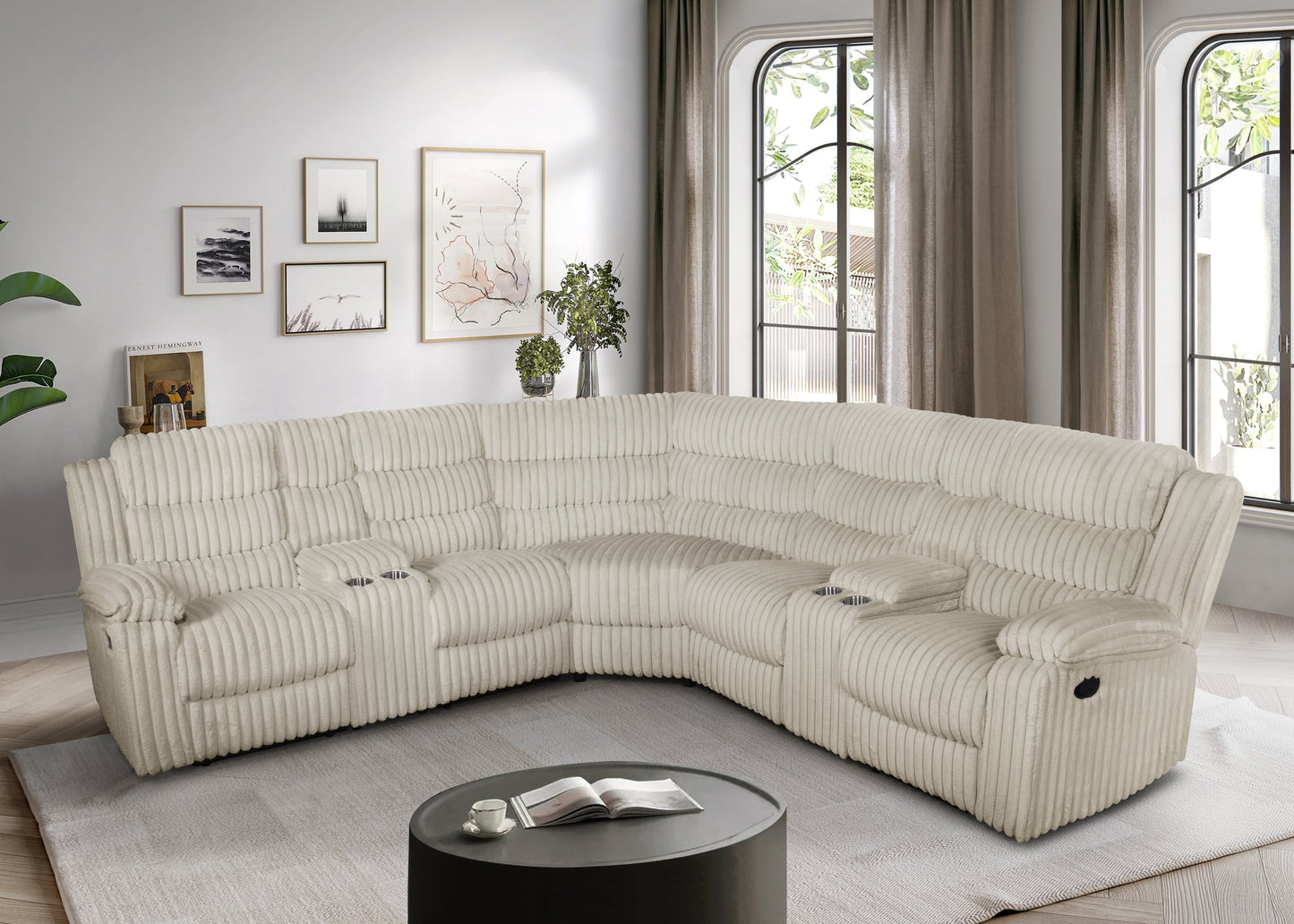 Calantha Cream Corduroy Reclining Sectional S3672