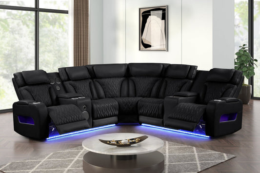 Skyline Black POWER/LED/BLUETOOTH SPEAKERS Reclining Sectional (Power Headrests)