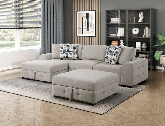 Raife Taupe 3pc Sectional with Left Chaise and Ottoman 9624