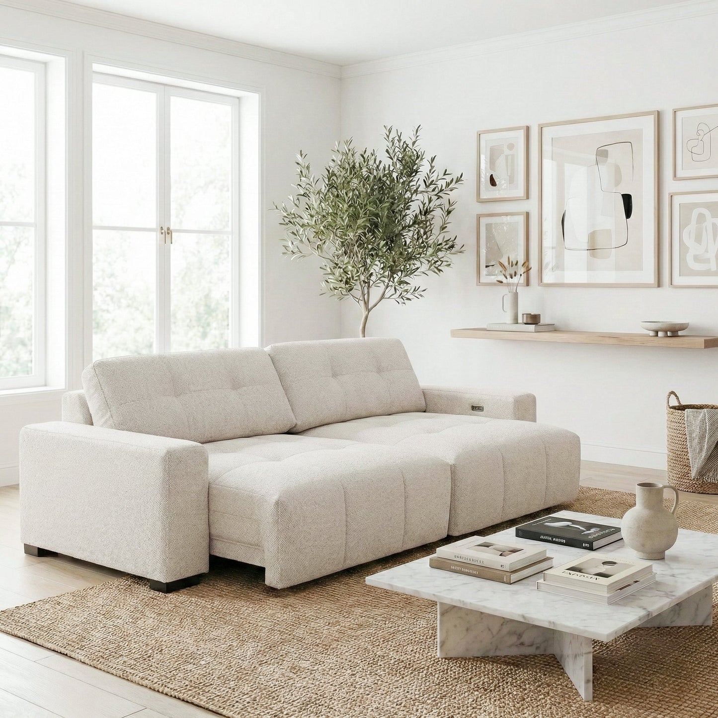 Corston Beige Linen POWER Slider Sofa
