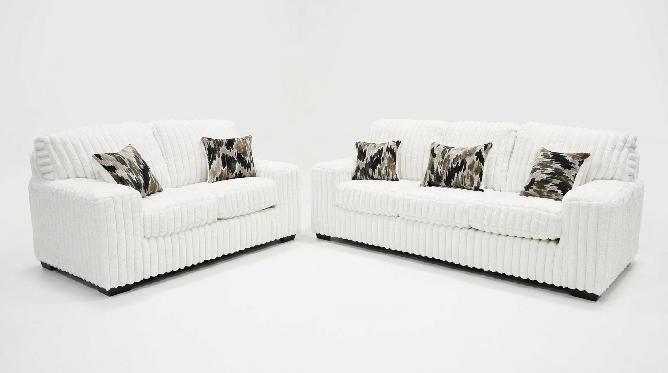 Austin Ivory Corduroy Fabric Sofa and Loveseat S319