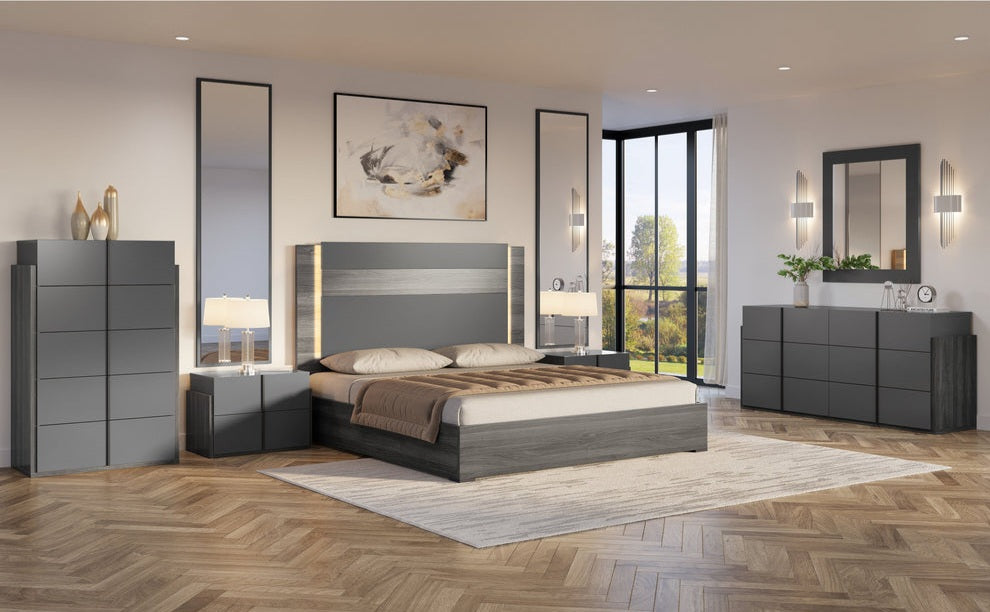 Aryan Collection Grey LED Italian Bedroom Set
