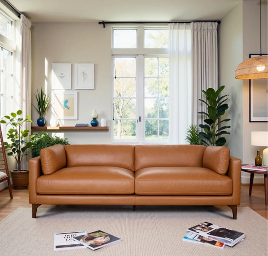 Bellrose Mid-Century Modern Genuine Leather Sofa