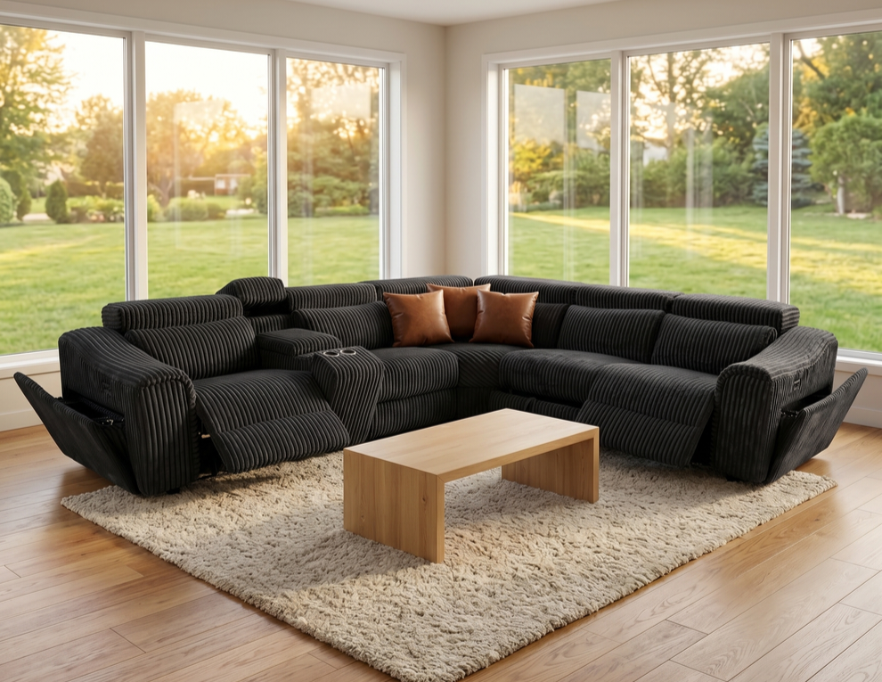 Yash Black Corduroy POWER Reclining Sectional S7033