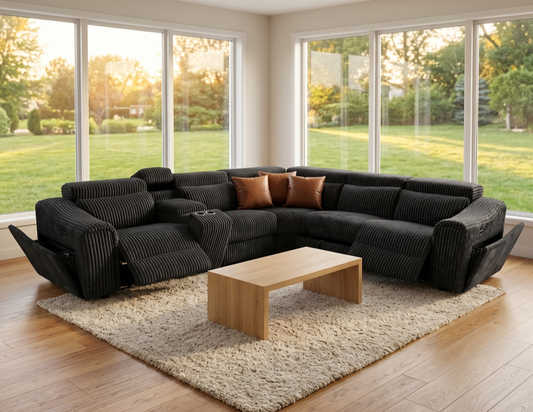 Yash Black Corduroy POWER Reclining Sectional S7033