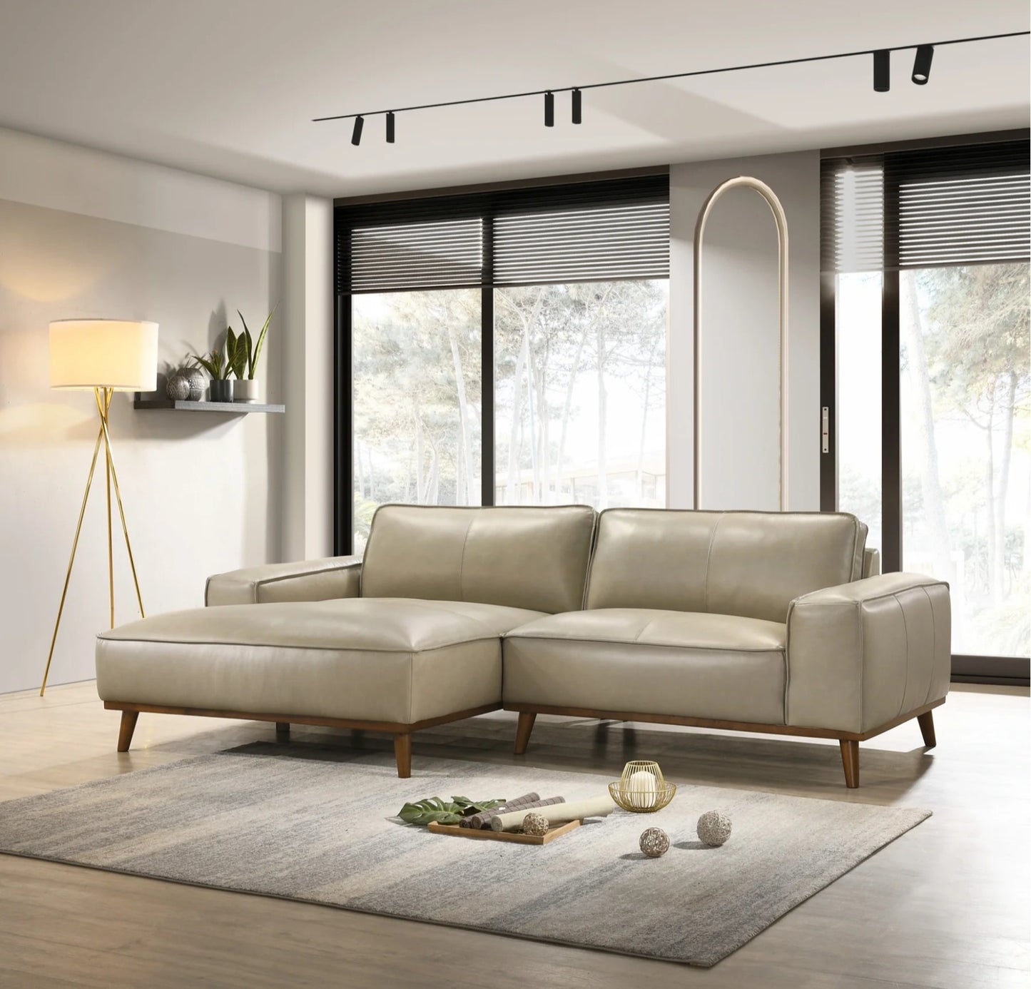 Kerrville Beige Genuine Leather Left Sectional