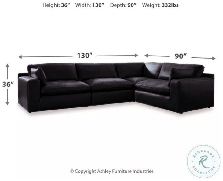 Emilia Black GENUINE LEATHER 4pc Sectional 30901