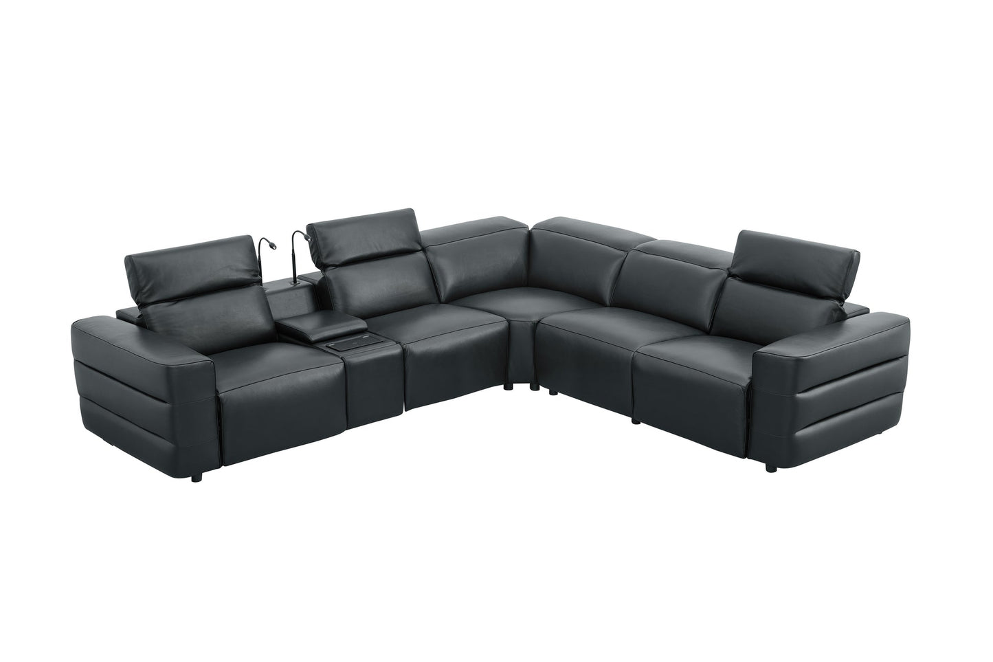 Holly Black Italian Leather/Match POWER Reclining Corner Sectional (3 Power Recliners + 1 Console) MI-2520